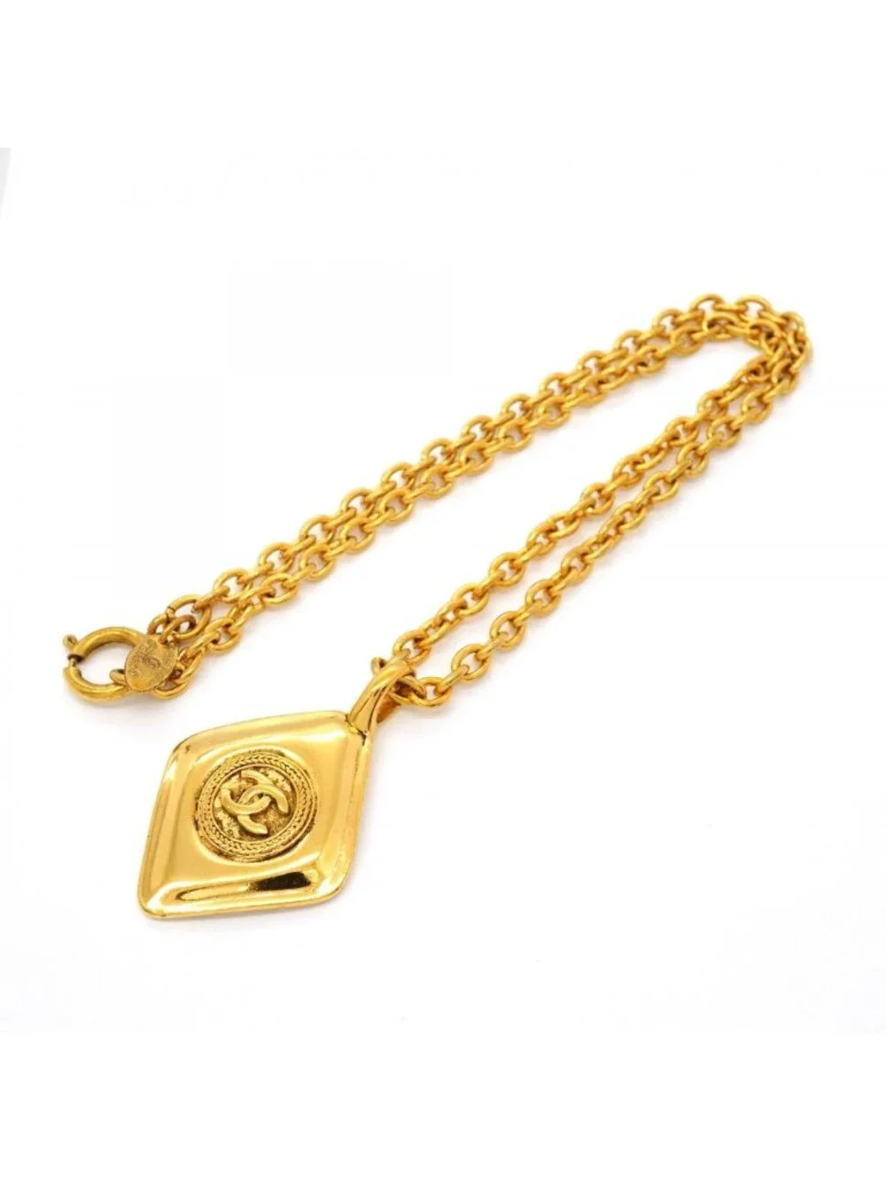 Chanel Necklace Vintage CC Logo Diamond Gold Plated